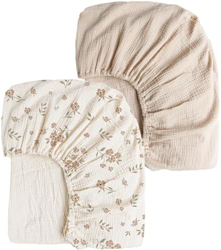 Konssy 2 Pack Muslin Crib Sheets for Standard Crib Mattress, 52" x 28"