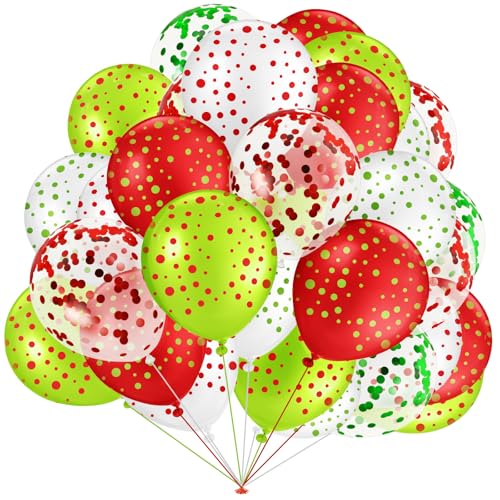 Soulchen 100 Pcs 12 Inch Red and Green Confetti Balloons Christmas Balloons Green Red Polka Dot Party Decorations Christmas Party Decorations Supplies for Xmas Background New Year Birthday Decor