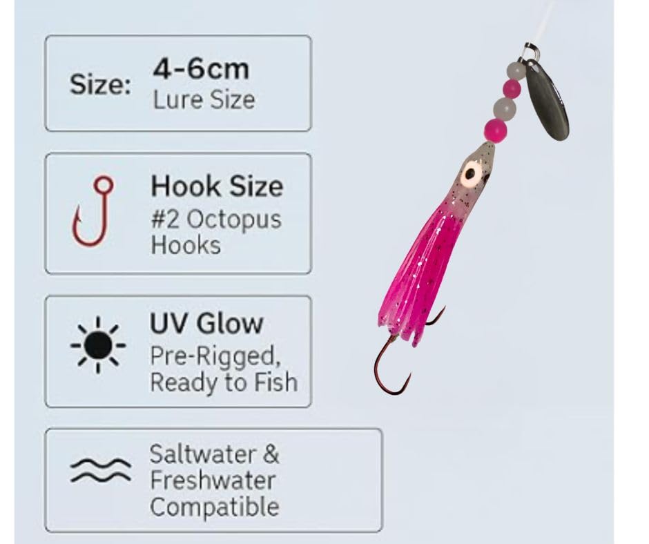 Leuchtende Micro Hoochies Angelköder, 4,5 cm, langlebige Kunststoffkonstruktion, UV-verstärkt, 5 Stück, rosa Baumwoll-Top, Micro-Hoochies, 4,5 cm, 5 Stück