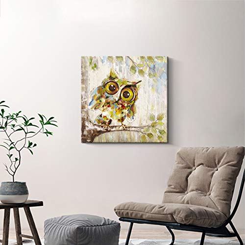 Pigort Curious Owl Painting For Wall, Quirky Cute Owl Picture Canvas Art For Living Room Bedroom Wall Decor, 24 X 24 Inch, Gallery Wrapped #TOP3