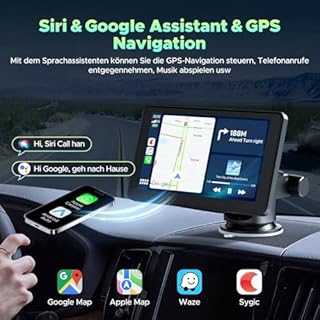 Lamto sans Fil CarPlay pour Apple Car Play &Android Auto,Écran Tactile IPS de 7 Pouces Voiture Stéréo,ecran carplay Voiture,Autoradio Portable avec Mirror Link/Bluetooth/Siri/Goo-gle GPS Navigation