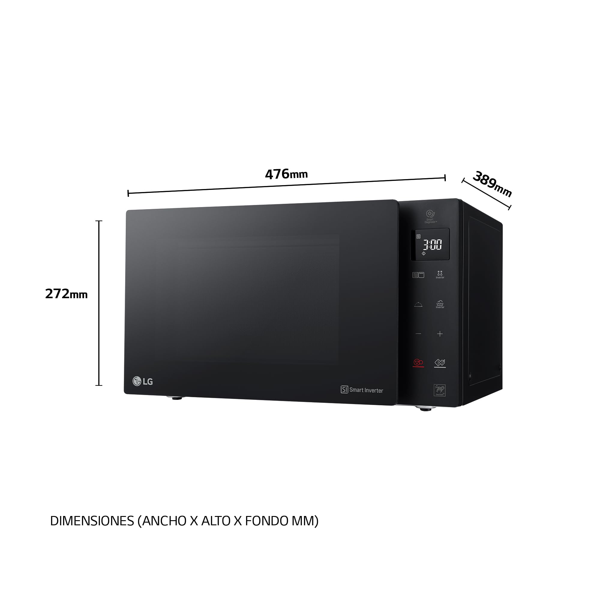 LG MH6535GDS Smart Inverter, Microondas 1000 W con Grill 900 W, Color Negro, 25 Litros