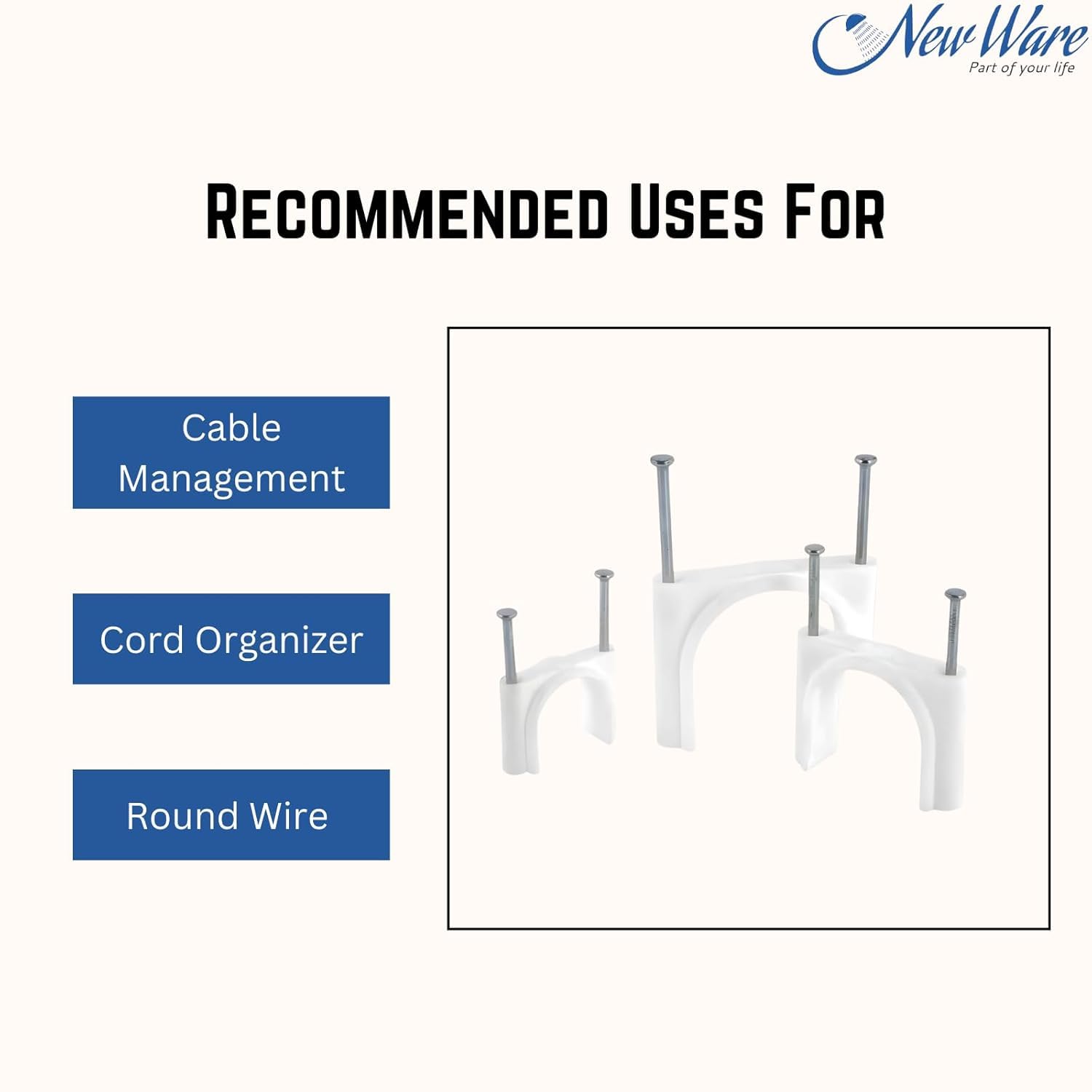 NEW WARE 15 mm Wire Fastener Cable Clips with Stainless Steel Nails | Round Cable Clamps for Cable Management Wall Fixing Electrical Wiring | Pack of 100 3