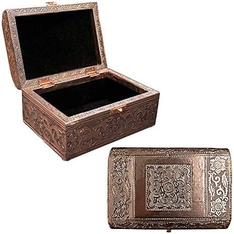 Vintage Jewelry Box Case | 9 Styles | Bronze or Silver Metallic Metal Plating with Floral Accent Designs | Perfect for Earrings Necklaces and Rings (Bronze Round Top (Large))