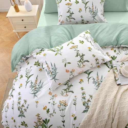 Image of MUXHOMO California King Comforter Set, Green Elegant Floral Print Bed in a Bag 7 Pieces, Ultra Soft & Breathable Reversible Botanical Pattern Bedding Set with Comforter, Sheets, Pillowcases, and Shams