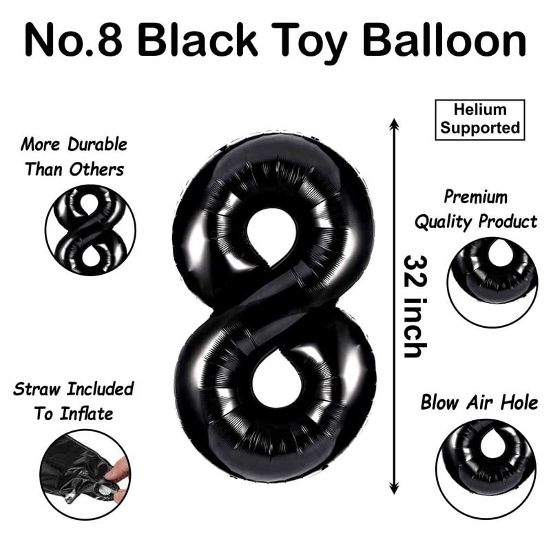 Image of Black 32 Inches Numbers 8 Shape Large Big Foil Helium Balloons For Party Decorations In Happy Birthday Anniversary Office Items Materials Set Pack,1 Piece