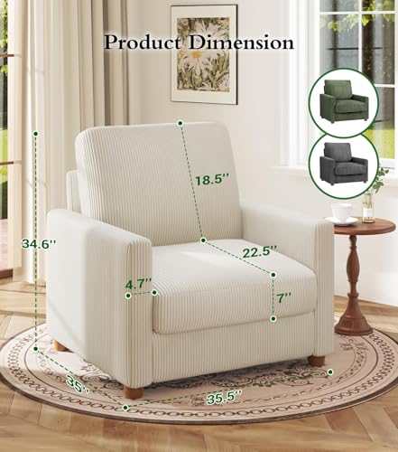 Image of Kidirect 35.5in Oversized Accent Chair, Easy to Assemble Living Room Chairs, Corduroy Reading Chair for Bedroom, 22.5in Deeper Seats Accent Chairs for Living Room, Comfy Armchair Reading Nook, Beige