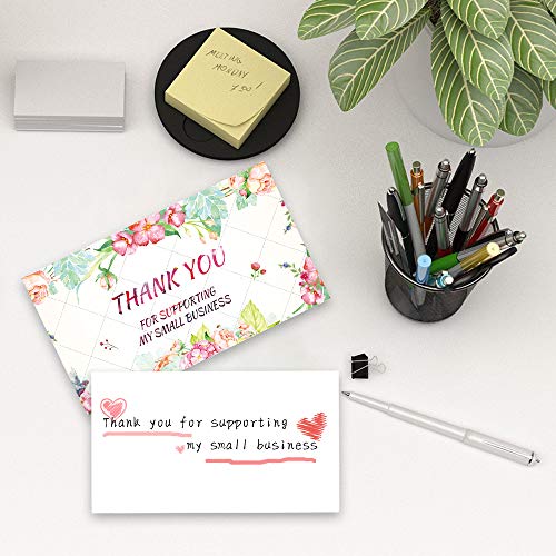 100 Pieces Thank You for Supporting My Business Cards Colorful Flower Customer Thank You Appreciation Cards Apply to Online,Retail Stores,Customer Package Inserts, Handmade Goods(2 X 3.5 Inch) - Thumbnail 5