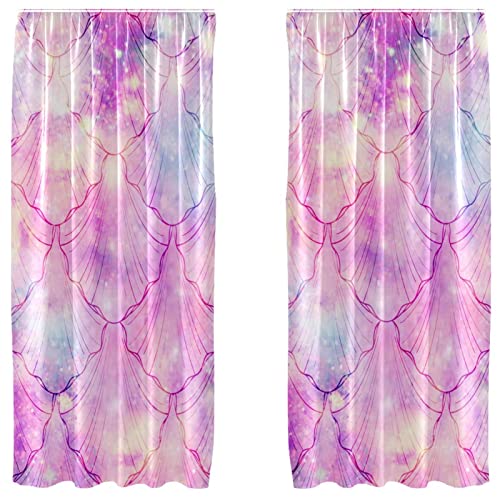 Cortinas opacas de microfibra rosa con escamas de sirena 2 paneles 2