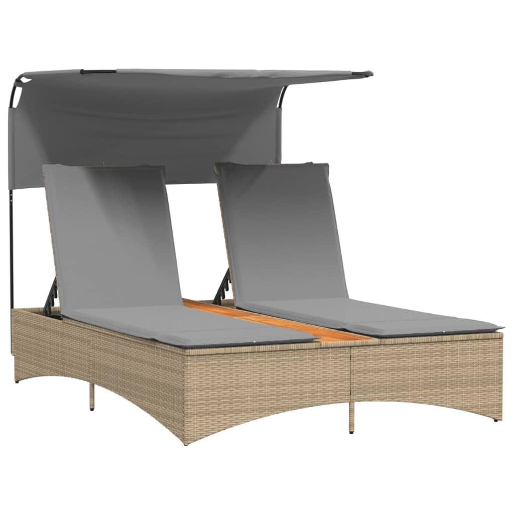 Homgoday Lit double avec auvent et coussins beige mixte polyrorotin, chaises longues, canapé-lit, lit meuble, lit de piscine, lit de jardin v
