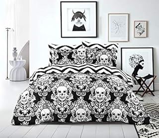 Seventhstitch Gothic Skull Duvet Cover King Size Animal Printed Bedding Set 100% Cotton Bed Sets Halloween Baroque Reversible Quilt Covers with Pillowcases (King), Black,MH123