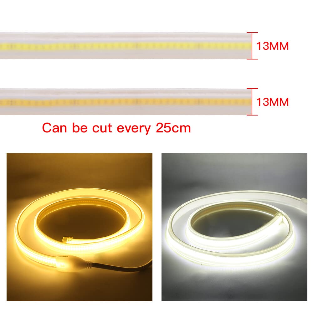 25m blanco 6000K tira de luces LED COB recortable, AC220V, flexible e impermeable, diseño DIY, para dormitorios, salones, salas de juegos, cocinas, fiestas y decoración de tiendas