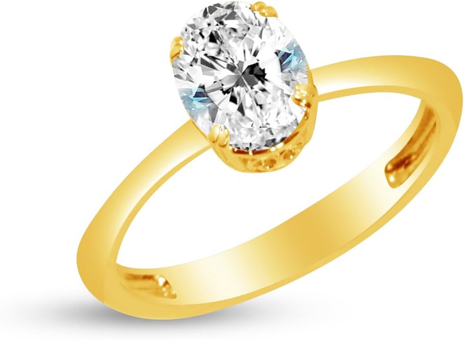 Solid 14k Yellow Gold Oval Cut Thick Band Classic Solitaire Wedding Engagement Ring CZ Cubic Zirconia 1.50ct.
