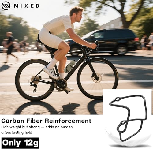 Mixed Bike Water Bottle Holder Cage - Carbon Fiber Reinforced - Ultra-Light 12g, Universal Bike Cup Rack for Road & MTB Bicycles - Secure Fit, No-Rattle, Includes Screws & Tool - Easy Install, Black