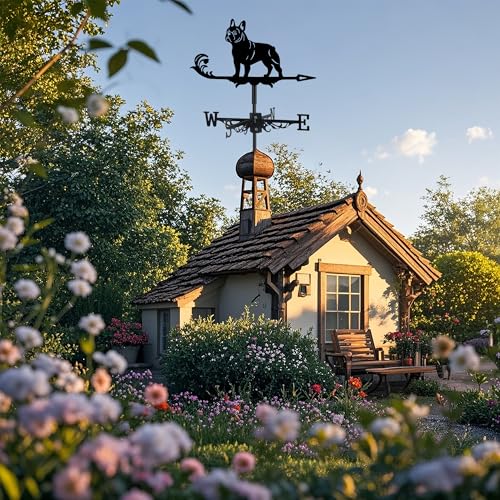 image for VESTCDF French Bulldog Weather Vane, Black Metal Dog Weathervane Roof 
