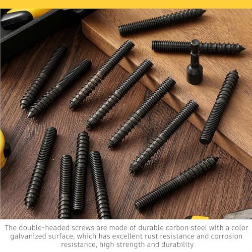 Image of Hicarer 20 Pack 1 /4-20 x 1-1 /2 Inch Hanger Bolts Double Headed Bolts with Driver Self Tapping Screw Threaded Rod Screws for Furniture Double Headed for Wood Furniture Joint, Black