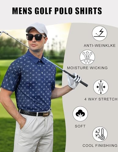 uideazone Camisas de golfe masculinas Dry Fit Camisa polo manga curta absorção de umidade Golf Polos