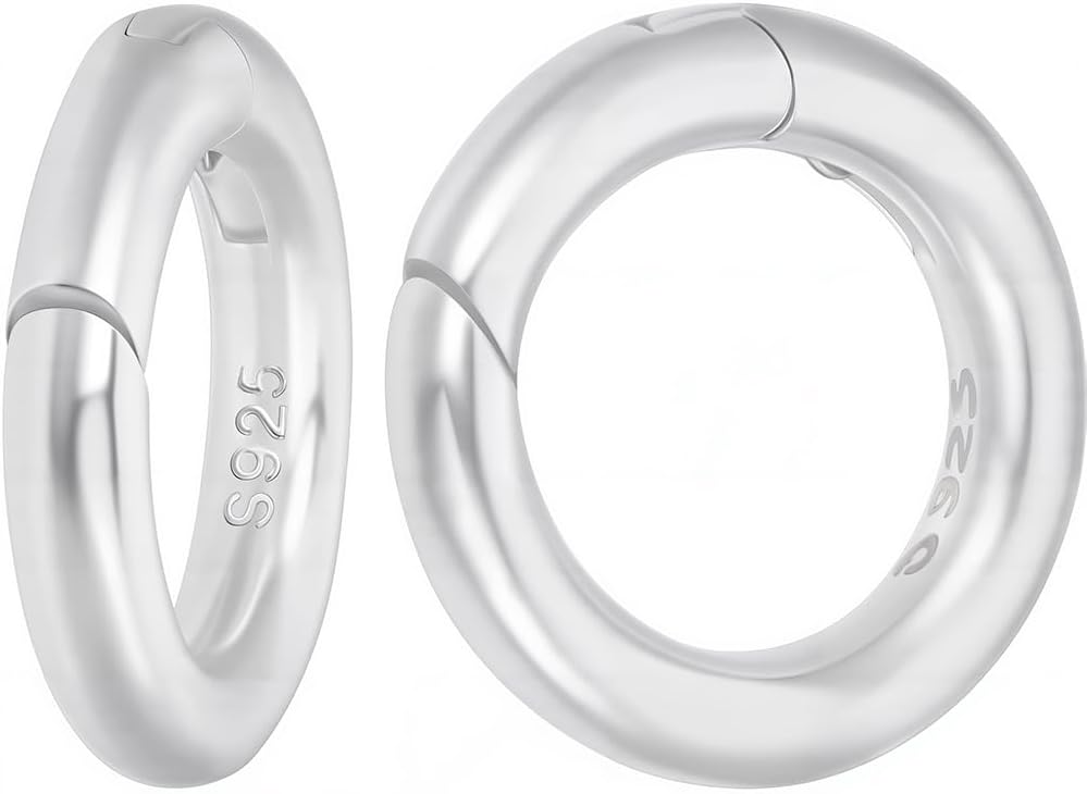 CREATCABIN 2Pcs Spring O Rings Gate Rings 925 Sterling Silver Snap Clip Small Clamp Clasps Round Smooth Clasp Closures Findings Connectors for Jewelry Making DIY Necklace Bracelet 12mm
