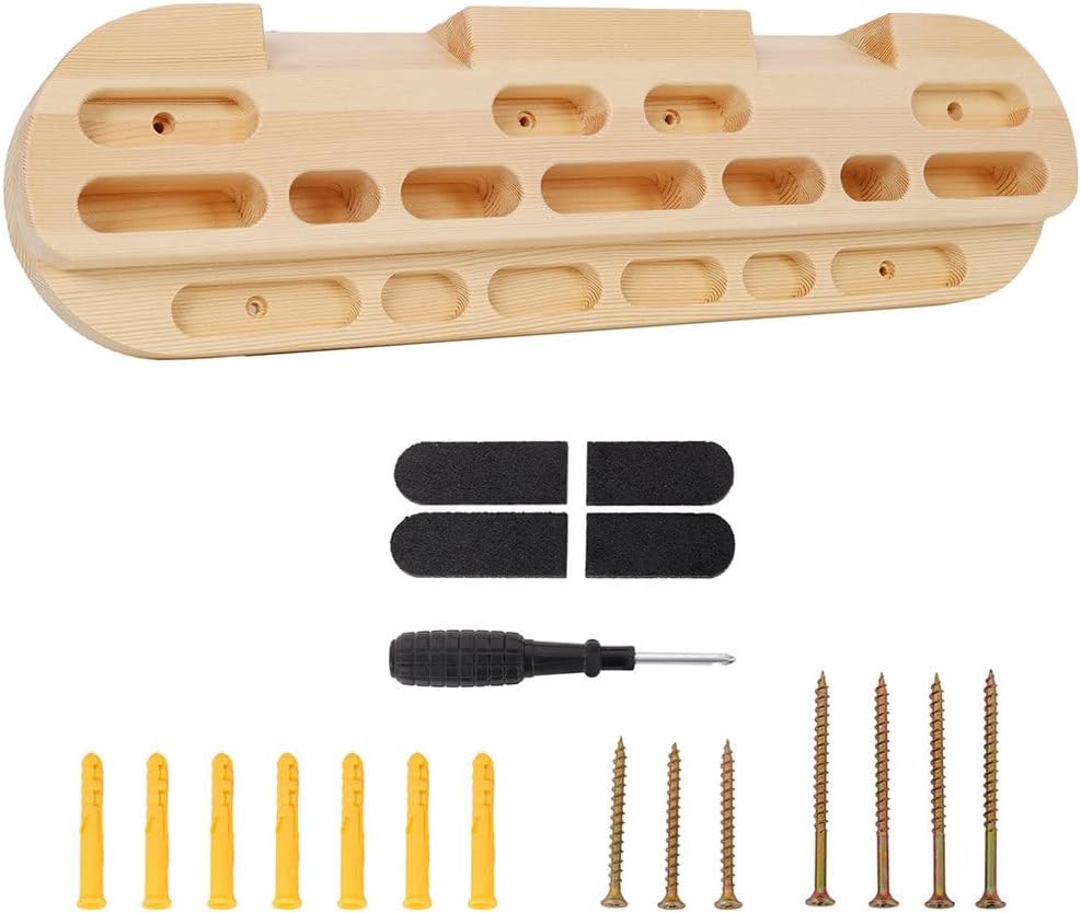 Climbing Hangboard, Wooden Climbing Board Trainer with 3 Kinds of Finger Files and 2pcs Finger Rubber Pads, Forearm Exerciser for Climbers Athletes for Strengthen Fingers and Grip