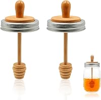 Vista 9 de Sun3drucker Juego de tarros de madera para miel con tapas, palo de madera para tarros de boca regular, tapas de panal de miel para boca regular