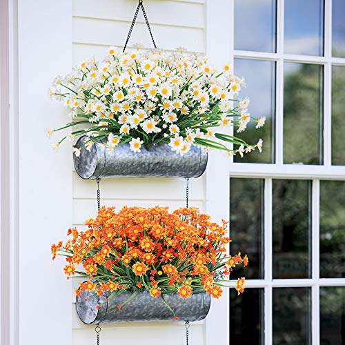 Artbloom 6 Bundles Outdoor Artificial Daisies Fake Flowers Uv Resistant Shrubs, Faux Plastic Greenery For Indoor Outside Hanging Plants Garden Porch Window Box Home Wedding Farmhouse Decor (White) #TOP2