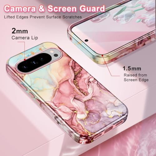Btscase for Google Pixel 10 Pro Case/Pixel 10 Case 2025 [Military Grade Shockproof] Stylish Marble Pattern Slim Protective 3 Layers Hard PC+Soft Silicone Rugged Women Men Anti-Scratch Cover, Rose Gold - image 4