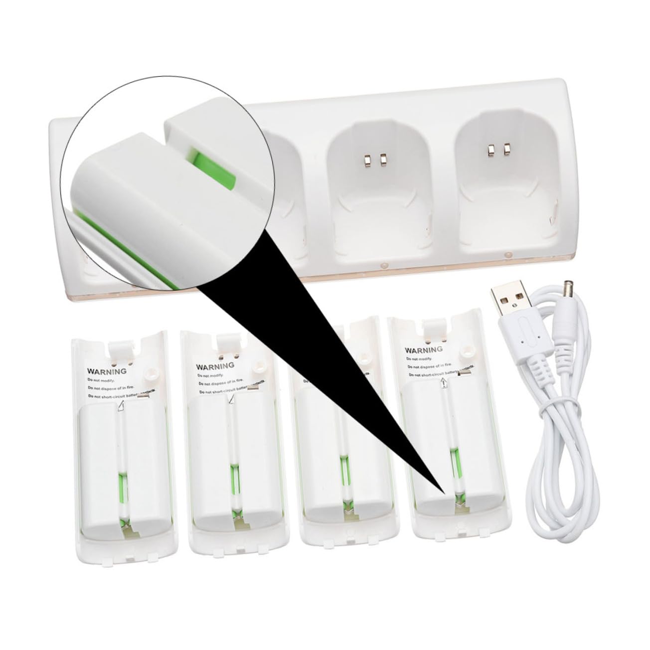 Caricatore Batterie Ricaricabili Bianco a 4 Slot, Set 1 | Adattatore Batteria in Plastica, Ricarica Simultanea di Pile, Stile di Fascia Alta