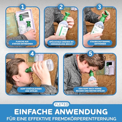 Lavado de ojos FLEXEO estéril NaCl 0,9% con soporte mural 5