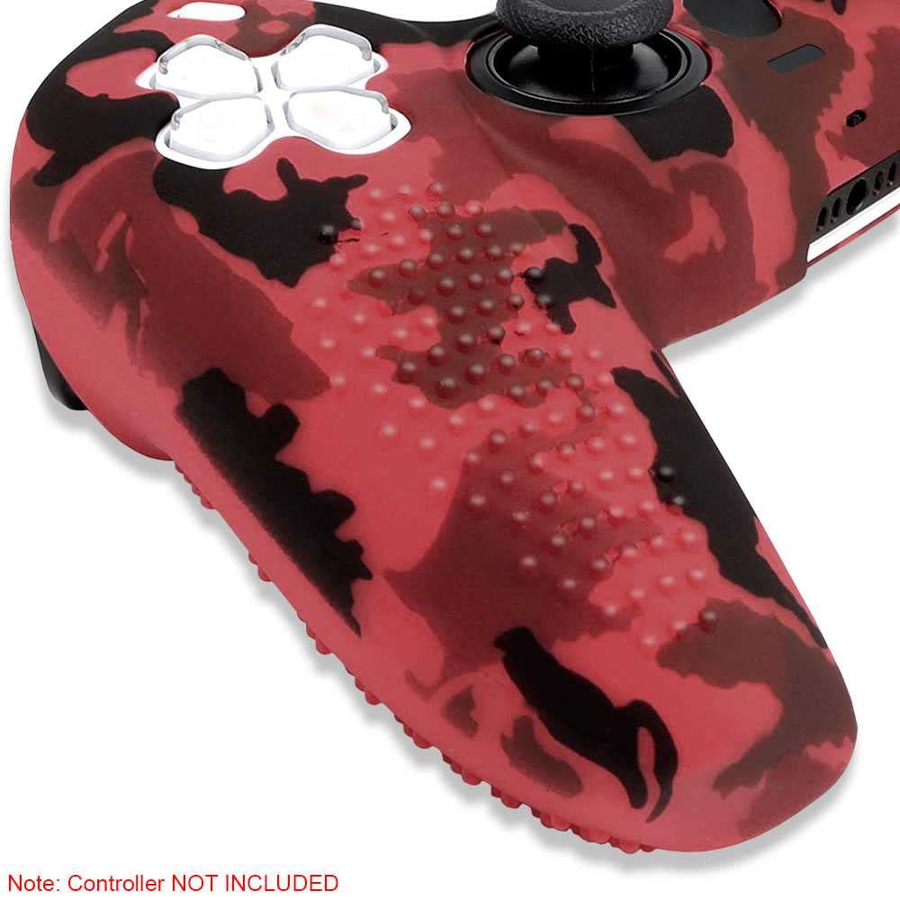 OcioDual Funda de Silicona Compatible con Mando PS5 Camuflaje Rojo Carcasa Anti Caídas Golpes Goma Flexible Cubierta Estuche