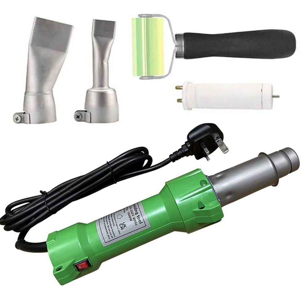 1600W Plastic Welder Hot Air Gun Torch Welding Heat Gun Handhold Rod, UK Plug, with LED Light and 2 Flat Welding Nozzles