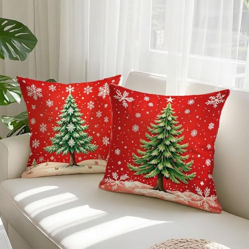 Housse coussin 65x65cm vert Noël en velours imperméable lot de 2