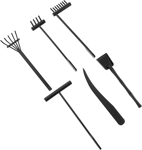 Miniatura 9 de Toyvian Mini kit de jardín Zen - 6 piezas rastrillo negro, arena de meditación, herramientas, accesorios para mesa, oficina, relajación