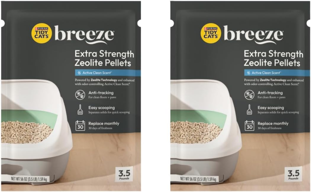 Tidy Cats Breeze Extra Strength Zeolite Pellets, Active Clean Scent 3.5 lb (Pack of 2)