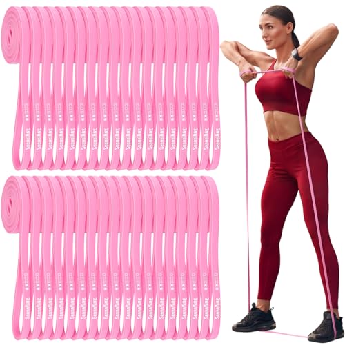 Seenelling 36 Pcs Resistance Bands Bulk Elastic Workout Bands for Home Gym Strength Training Yoga and Physical Exercise Loop for Men and Women(0.51 Inch Pink)