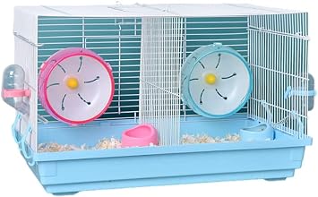 Hamster cage, clear view small animal cage, rats, guinea pigs, small animal cage and habitat for 2 silent running wheels, clear cage, large size breeding cage, wire mesh type, transparent, cute luxury set, easy to carry blue