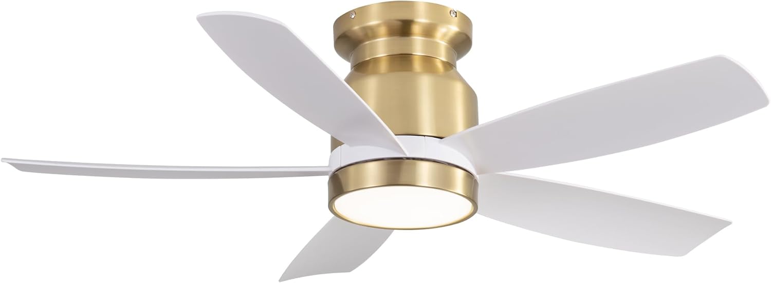 42 Inch Flush Mount Ceiling Fans with LED Light 22W and Remote Control 5 ABS Fan Blades for Bedroom Dining Room