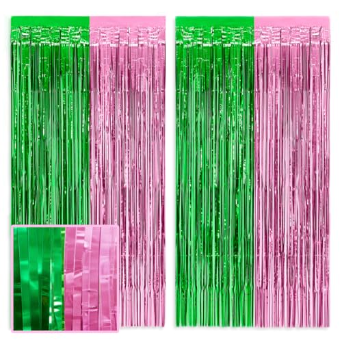 Image of xo, Fetti Pink + Green Foil Curtain - Set of 2 | Witch Party Decorations, Girl Birthday Backdrop, Kids Wizard Photo Booth, Bachelorette Supplies