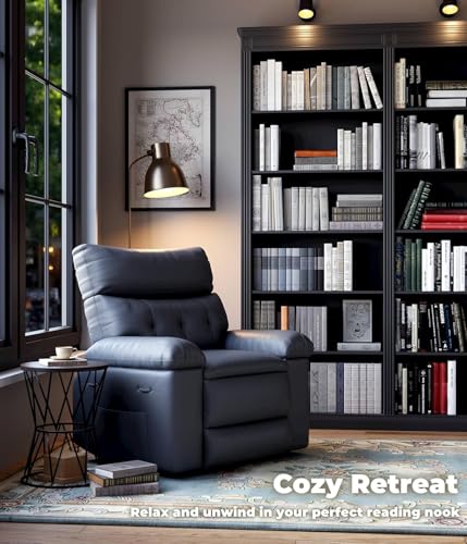 Image of Regular Manual Recliner Chair for Adults, PU Leather Comfy Reclining Chair with Overstuffed Arms & Back, Side Pocket, Modern Single Sofa for Living Room Bedroom,Gray