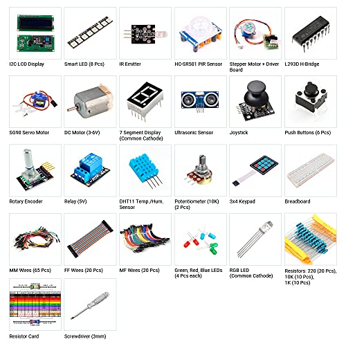Quantum Hardware Component Electronic Starter Kit With Solderless Breadboard, Jumper Wires Kit, Leds & Resisitor Kit, Various Sensors For Arduino/For Raspberry Pi/Esp32/Esp8266 #TOP9