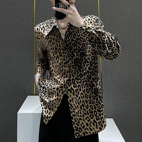 Vintage Long Sleeve Leopard Shirts for Men Spring Summer Thin Fashion Cheetah Button Down Casual Blouse Shirt2