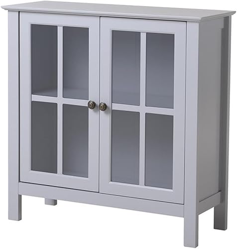 American Furniture Classics OS Hogar y Oficina Puerta de Vidrio Acento y Vitrina, Pintura Gris Oscuro