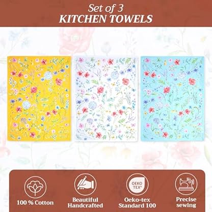 Maison d' Hermine Just Florals 100% Baumwolle Set von 3 Multi-Purpose Küchenhandtuch | Bar Handtücher | Frühling/Sommer (50 cm X 70 cm) – Bild 3