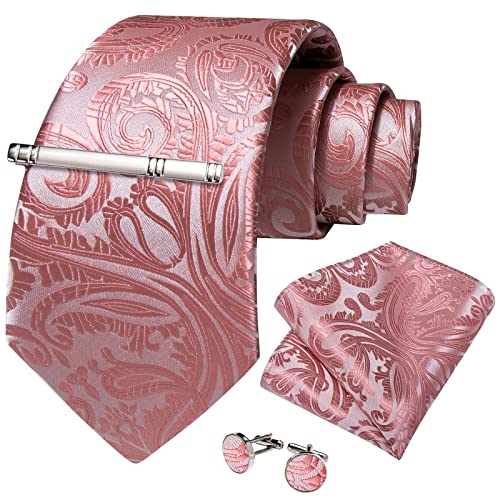 Image of DiBanGu Paisley Ties for Men Silk Necktie and Pocket Square Cufflinks Tie Clip Set Woven Classic Mens Tie for Wedding Party
