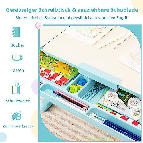 GOPLUS Escritorio Infantil de Altura Ajustable, Escritorio para Estudiantes con Mesa Ajustable y Soporte para Libros, Escritorio Juvenil para Escribir, Leer y Dibujar, para niños de 3-12 años (Azul) - imagen 6