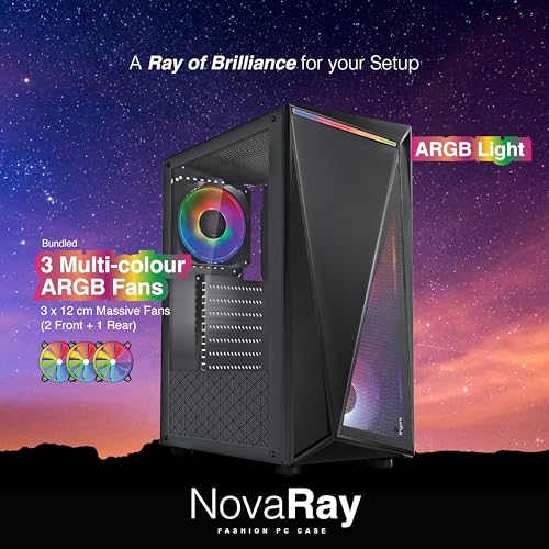 Image of FINGERS NovaRay Full ATX PC Cabinet with Dual Chamber Design, ARGB Lights, 3 x 12 cm Massive ARGB Fans for Superior Cooling & Performance, Toughened Glass Side Panel, Magnetic Dust Filter