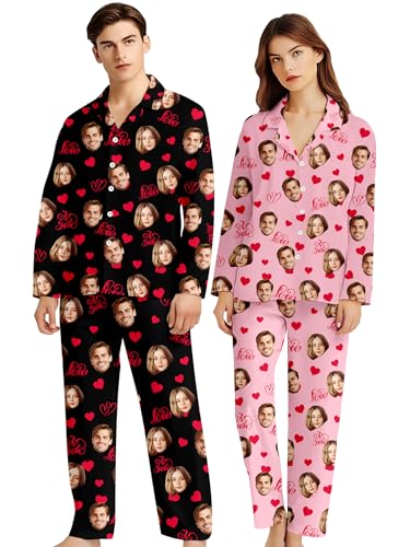 Savilediy Custom Pajamas Set with Face for Women Men Personalized Pjs Pants Christmas Valentines Unique Gift for Him Her Couple