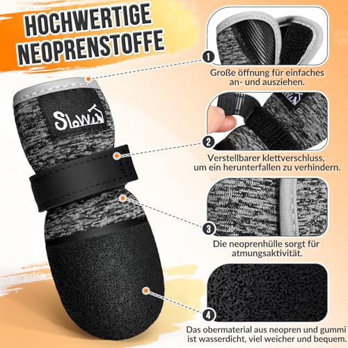 Eyein Hundeschuhe Pfotenschutz, Atmungsaktive & Rutschfeste Hundesocken für Hartholzböden und heiße Sommerböden, reflektierender Hundeschuhe mit Klettverschluss für Spaziergänge im Freien (Schwarz, 6)