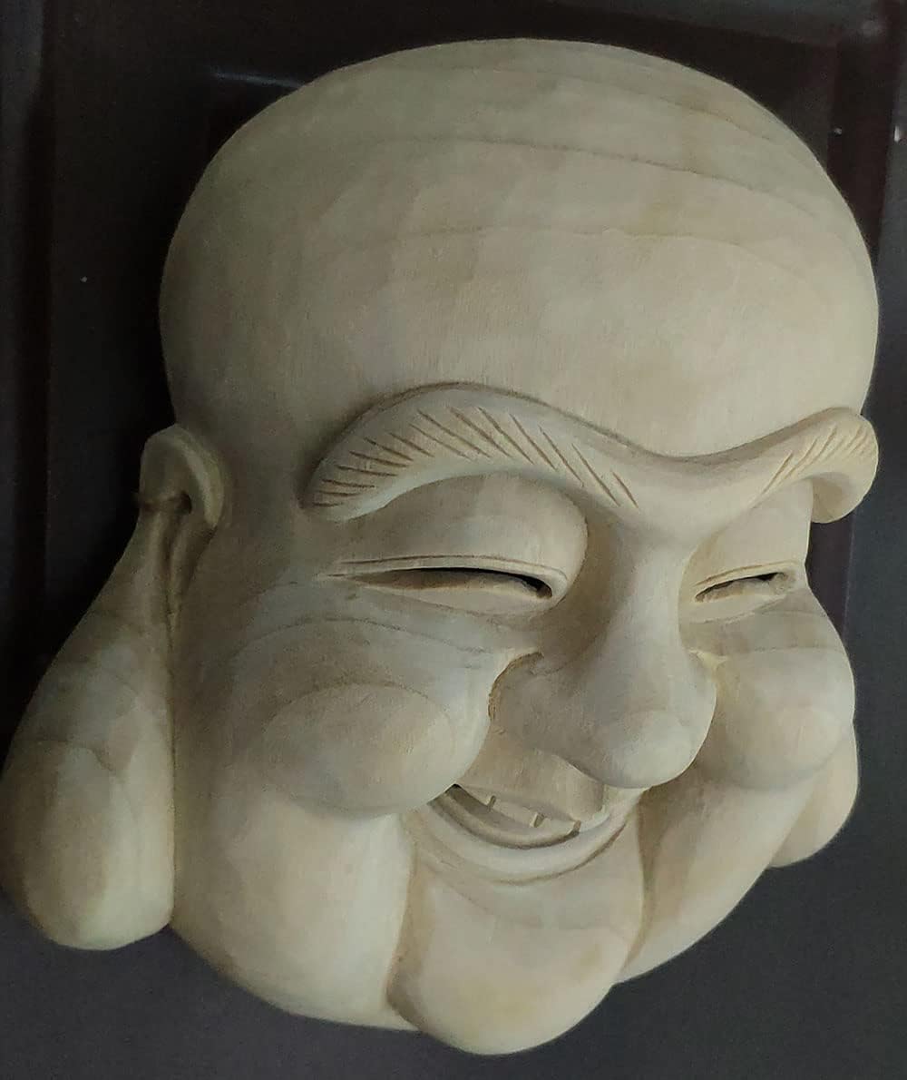QH031 - 20x18.5x8 cm Hand Carved Camphor Wood Japanese Noh Buddha Mask