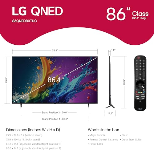 Image of LG 86-Inch Class QNED80T Series LED Smart TV 4K Processor Flat Screen with Magic Remote AI-Powered with Alexa Built-in (86QNED80TUC, 2024)