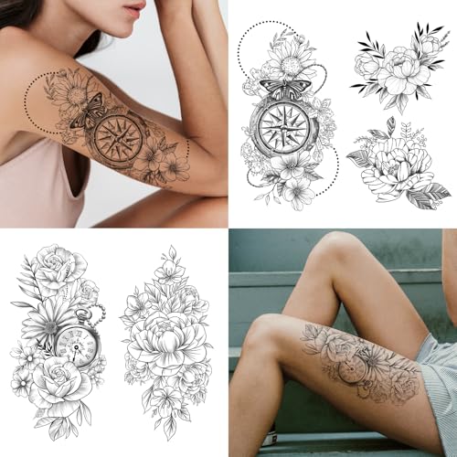 Image of Yazhiji 49 sheets large sexy flowers collection waterproof temporary tattoos lasting fake tattoos for women and girls.
